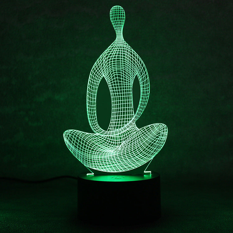 3D 7 Color Changing Yoga LED Meditation Of Acrylic Night Light Bedroom Illusion Lamp Livingroom Bedside Decor