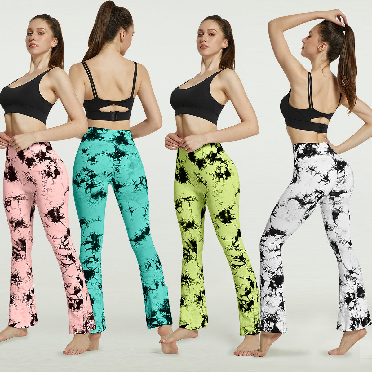 Fashion Tie Dye Printed Yoga Bell-Bottomed Pants Seamless High Waist Quick-drying Fitness Running Sports Leggings Women Flares