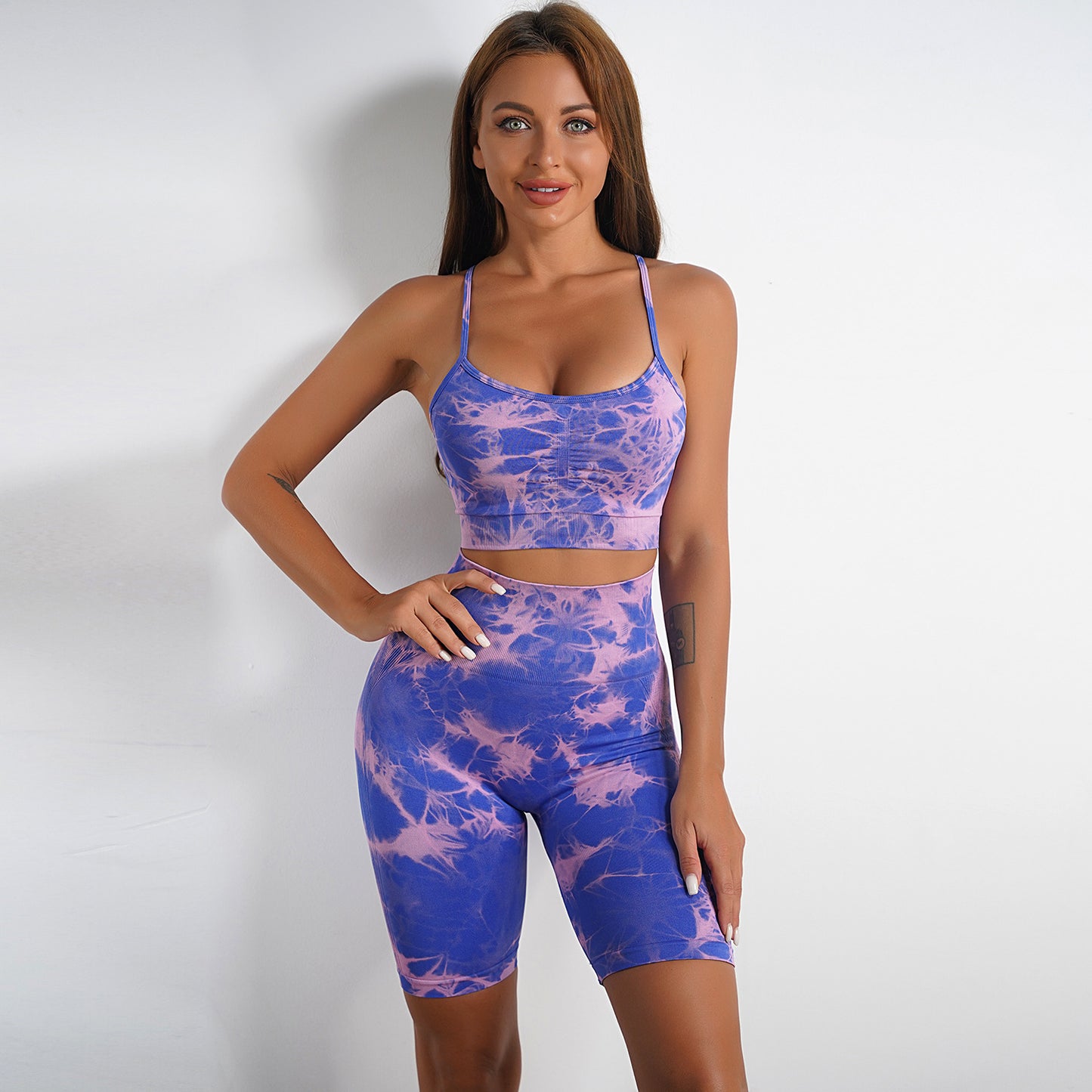 Women's Tie-dye Print Yoga Suit Women Fitness Sports High Waist Trousers Or Shorts Set